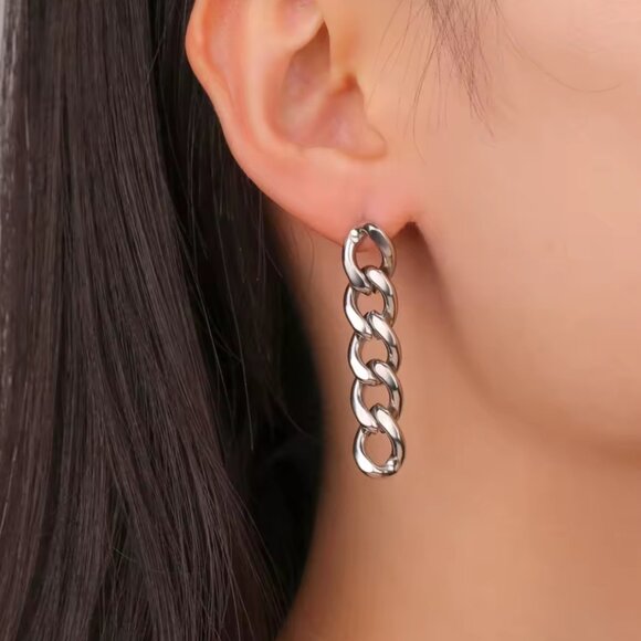 Long cuban chain stud earrings - Picture 1 of 4